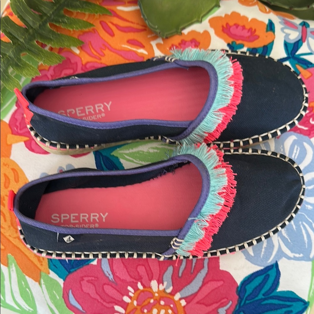 🌺🦩Sperry Blue and Pink Espadrille Flats with Tassel Fringe•Size 13.5(girl)🦩🌺 - Picture 3 of 16